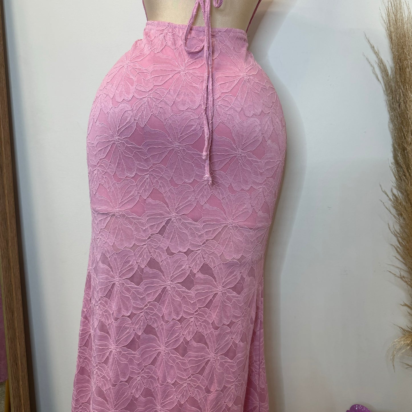 Tie Front Open Back Maxi Dress -Pink