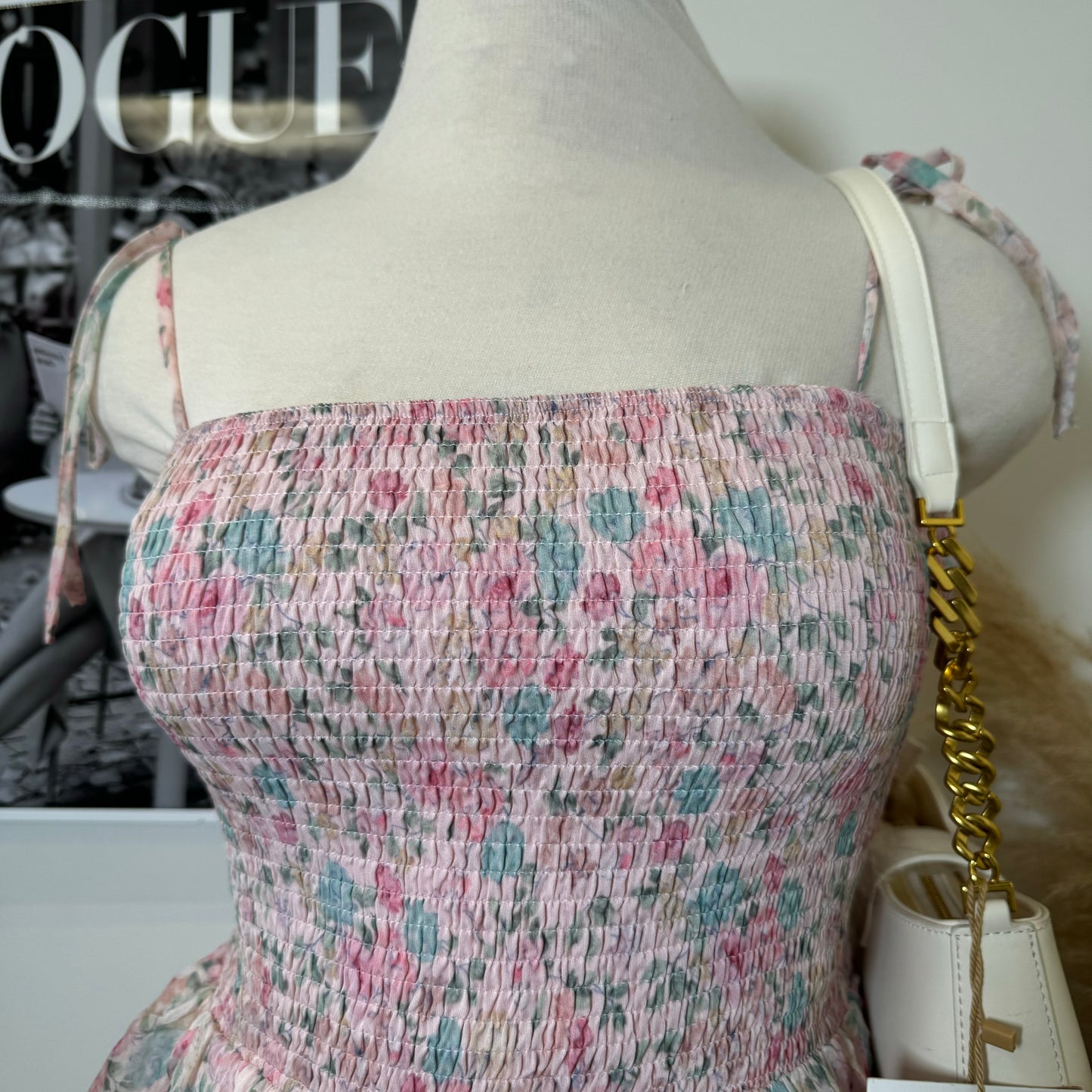Floral Smoked Tiered Ruffle Dress PL-Pink