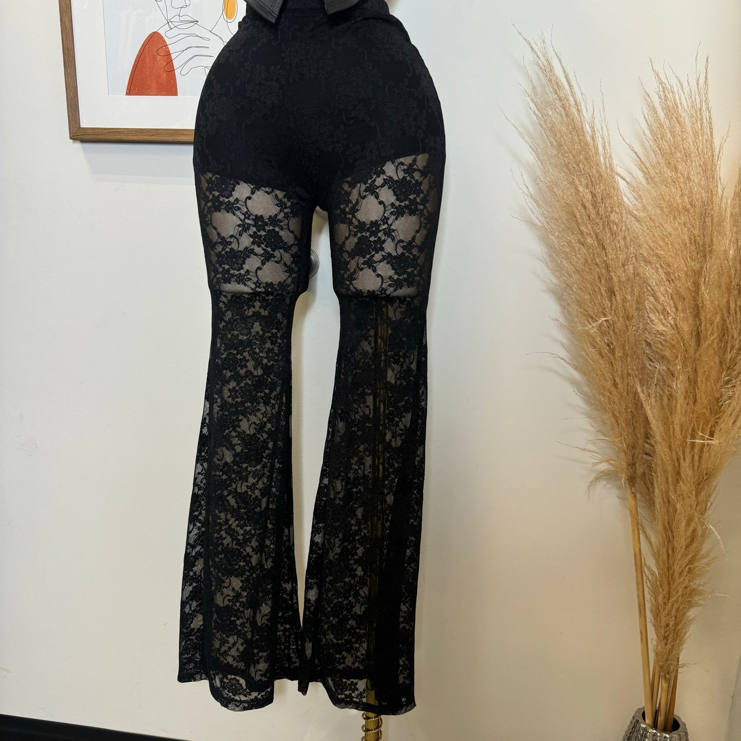 High Waisted Lace Pants-Black