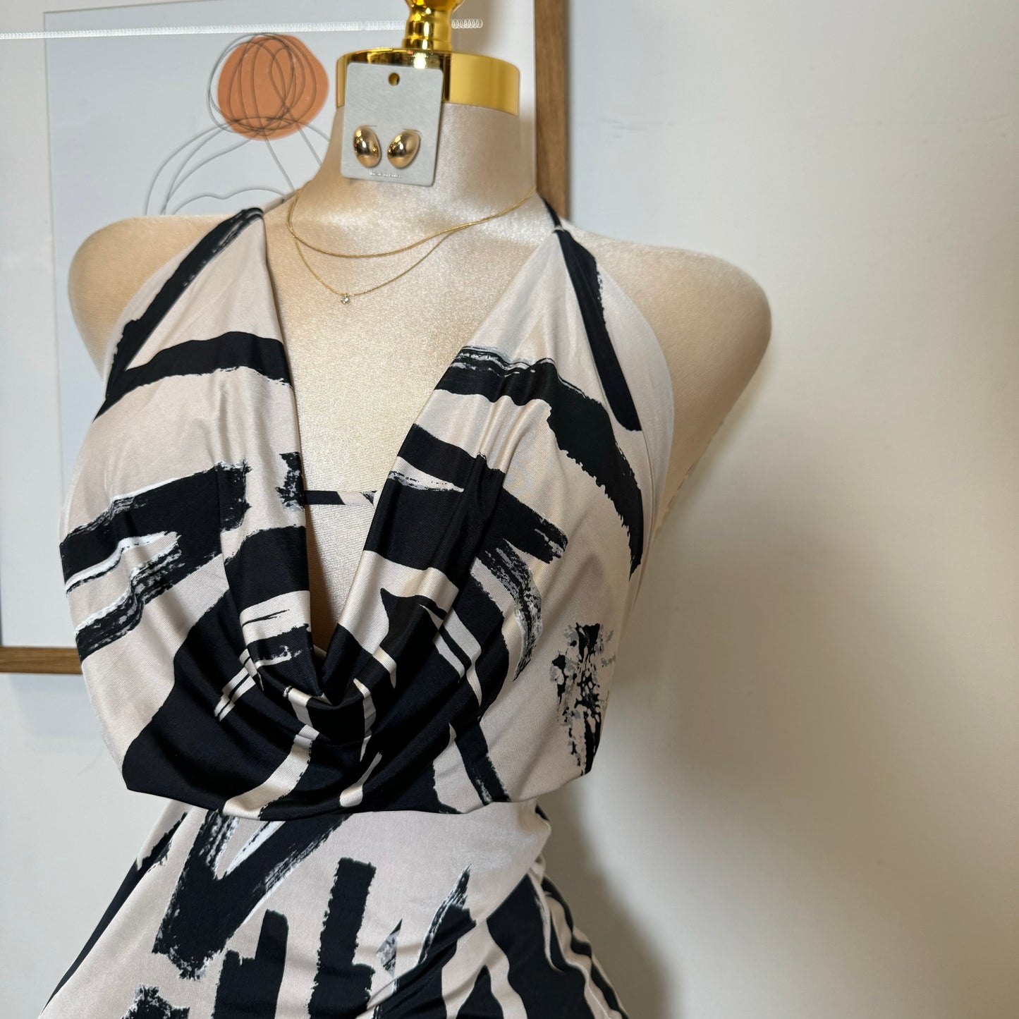 Venechia Cowl Open Slit Dress-Black/White1