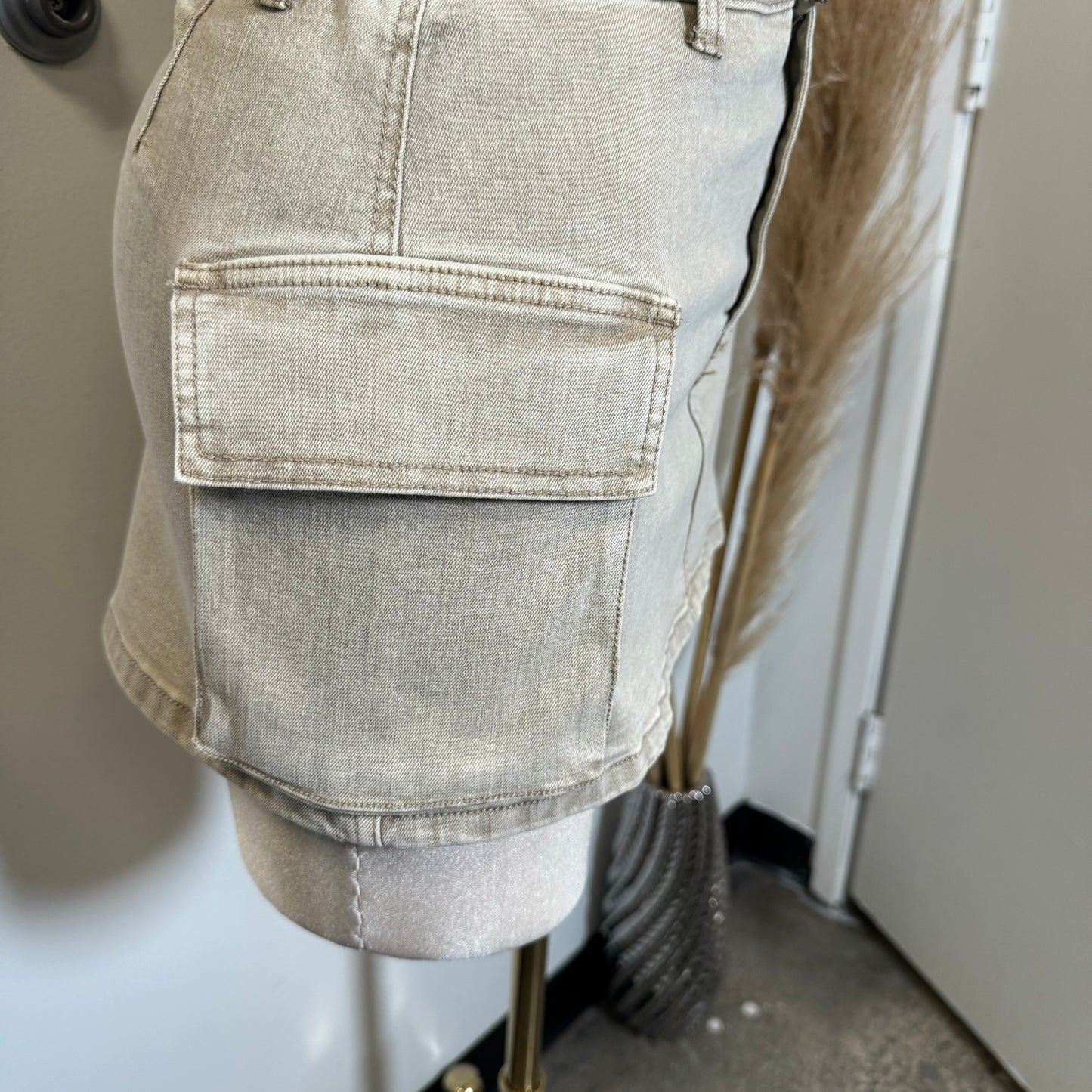 Cargo Belt Mini Skirt-Khaki