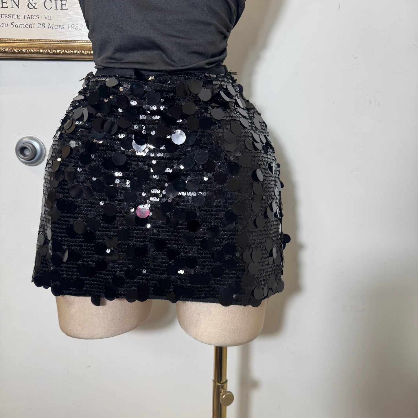 Sequin Mini Skirt-Black