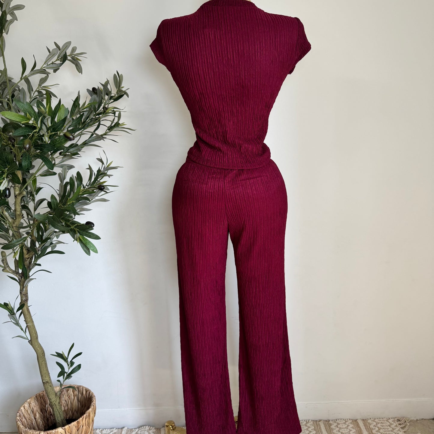 Tamara Short Sleeve Piece Set-Burgundy