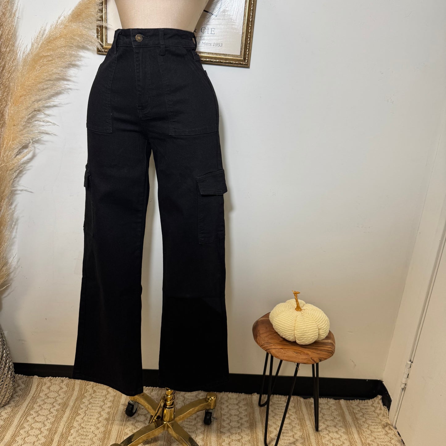 Black Cargo Jeans- Black