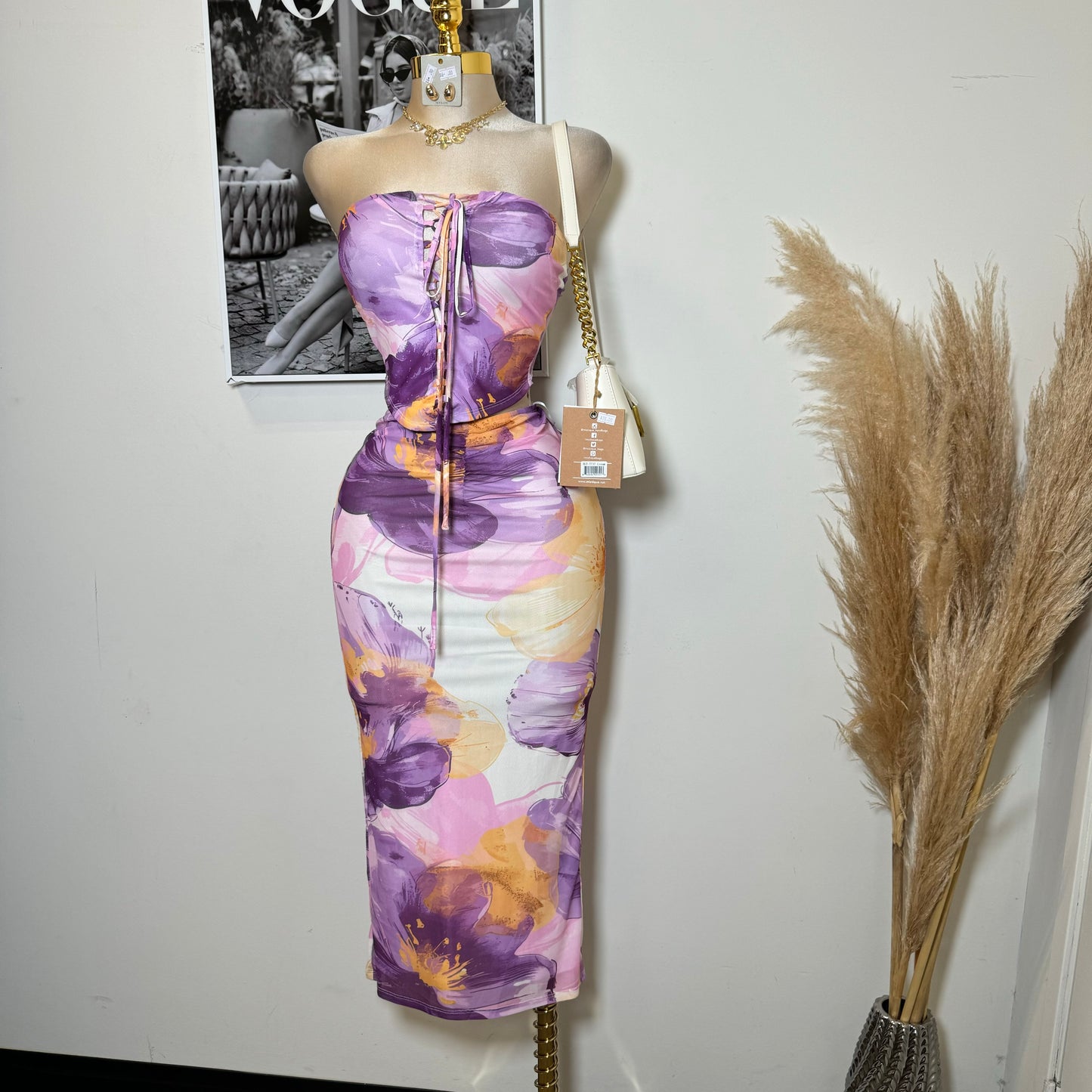 Monica Mesh Skirt Set-Flower Print