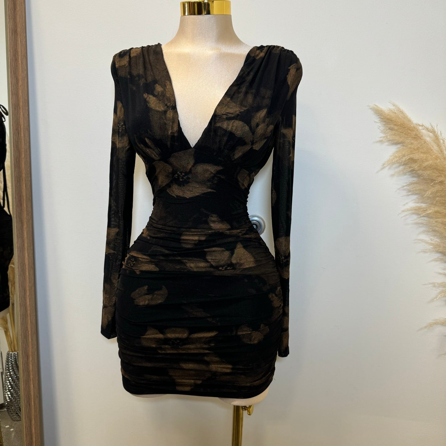 Eva Long Sleeve Mini Dress-Black
