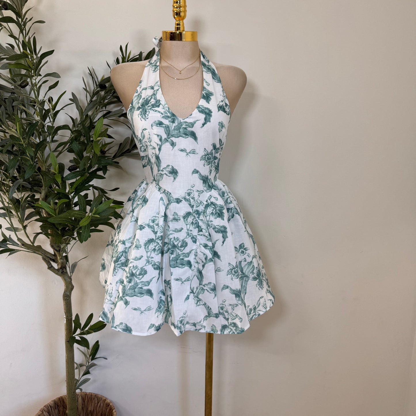 Halter Corset Dress-Green/White