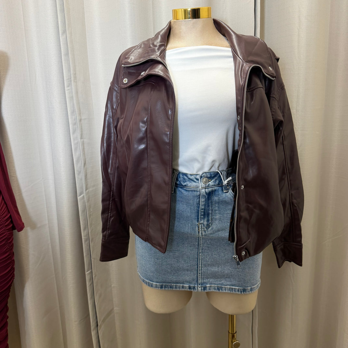 Leather Bomber Jacket-Burgundy