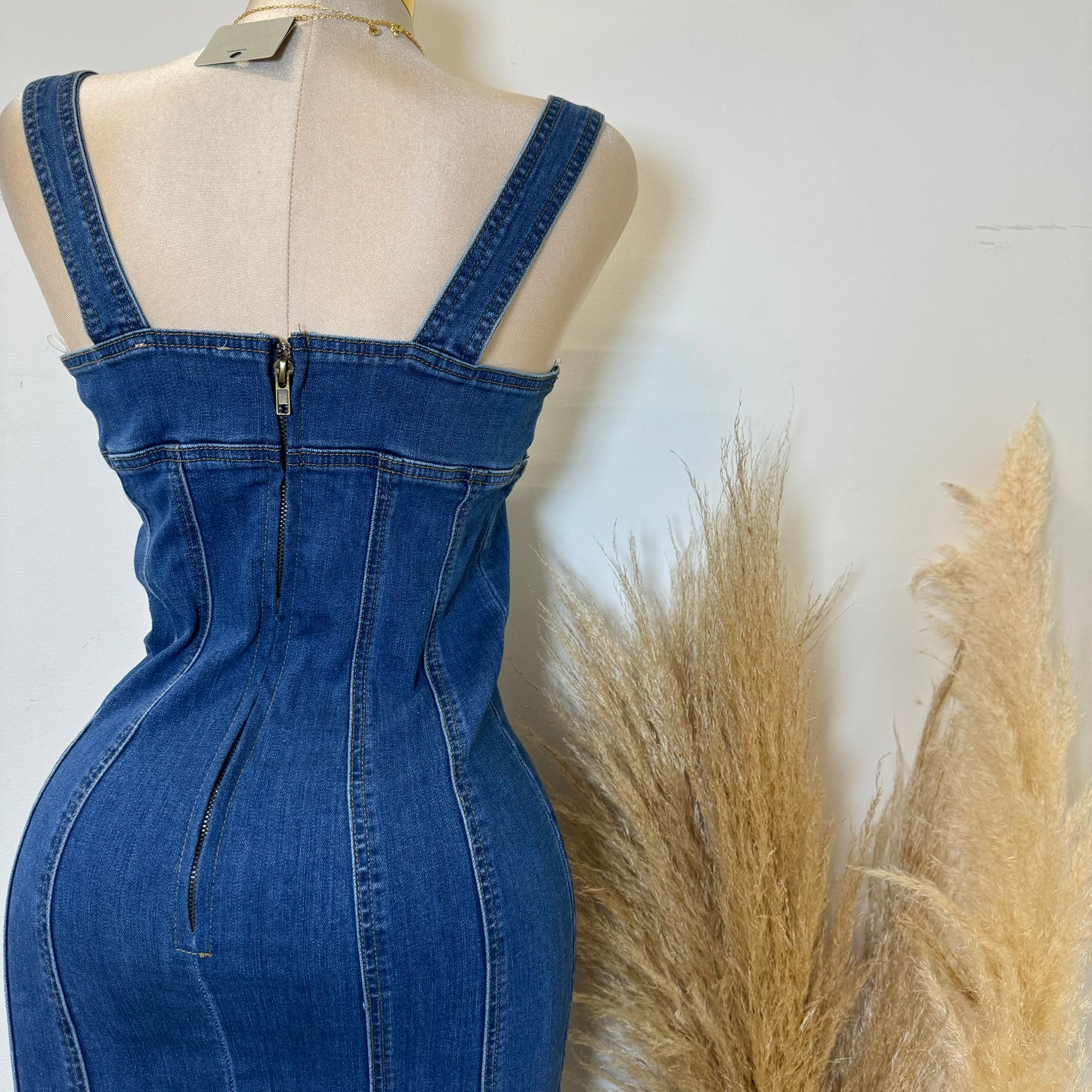 Denim Midi Dress-DK Blue