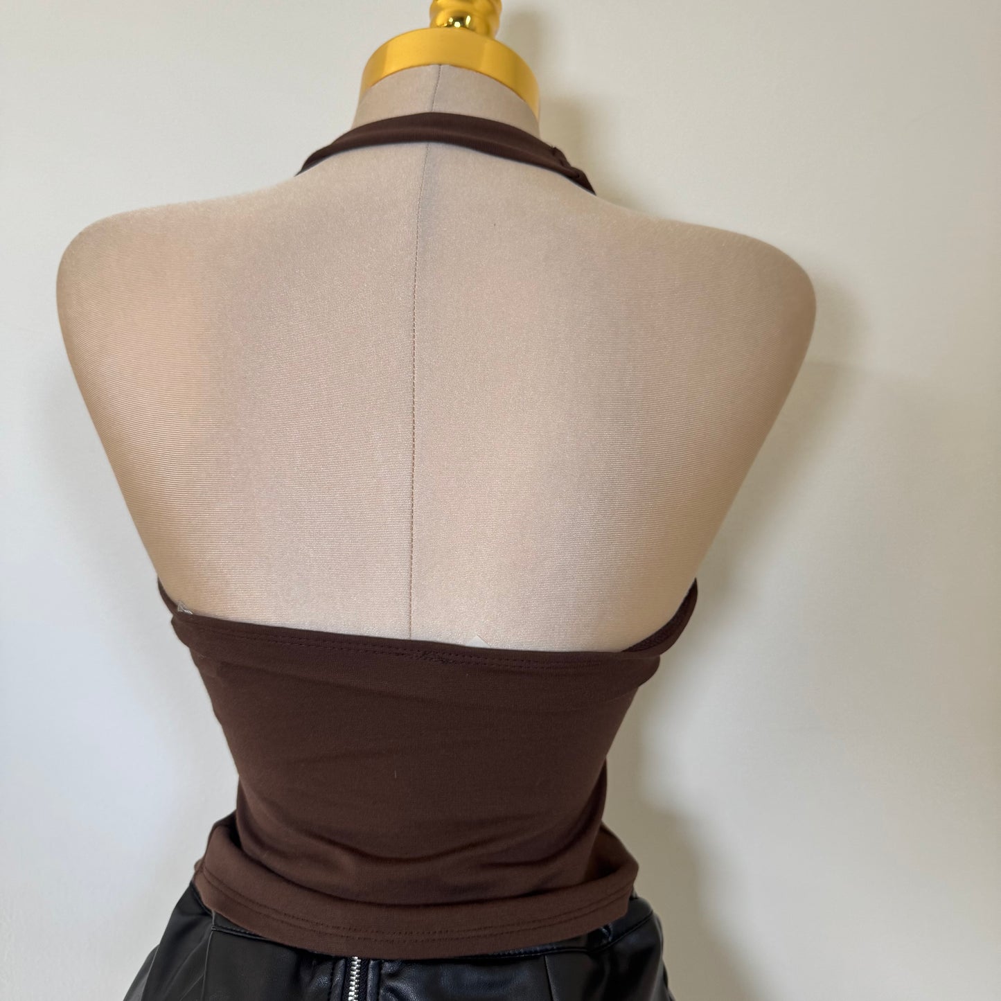 Buckle Halter Top-Brown