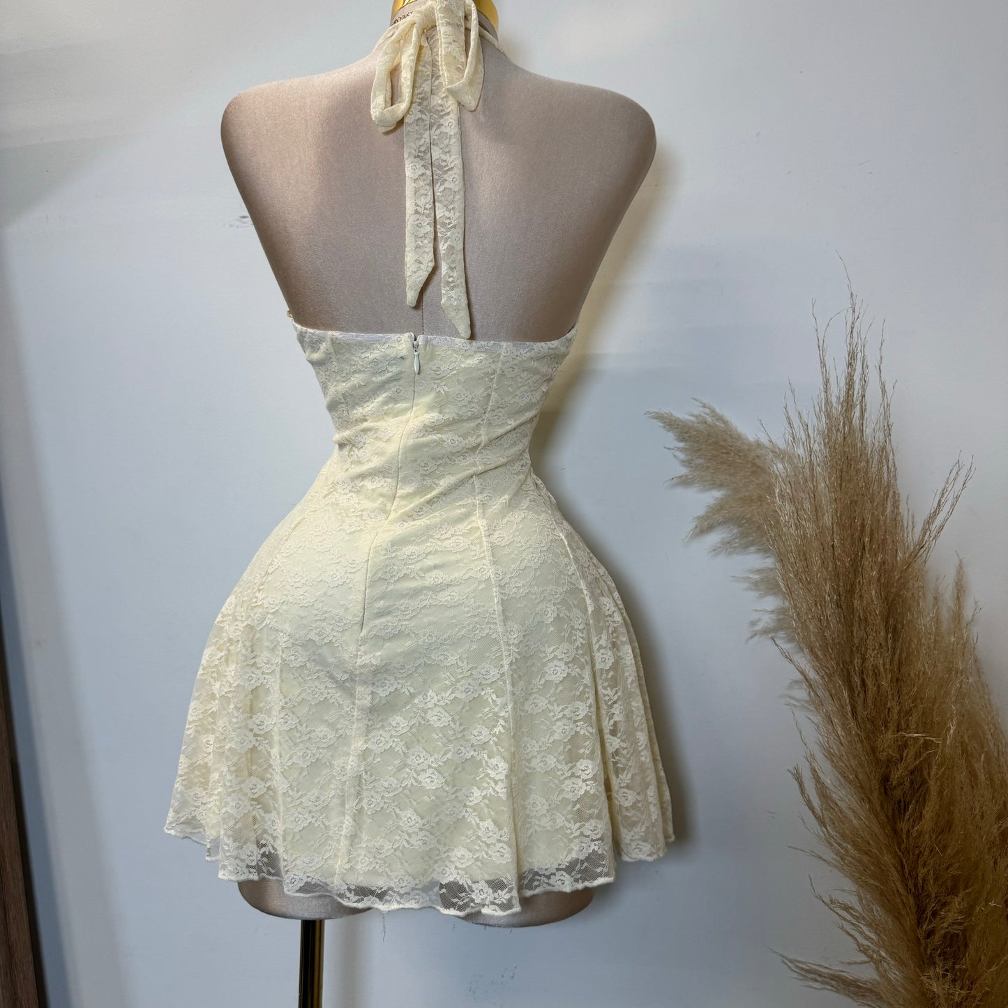 Amy Lace Halter Dress-Ivory