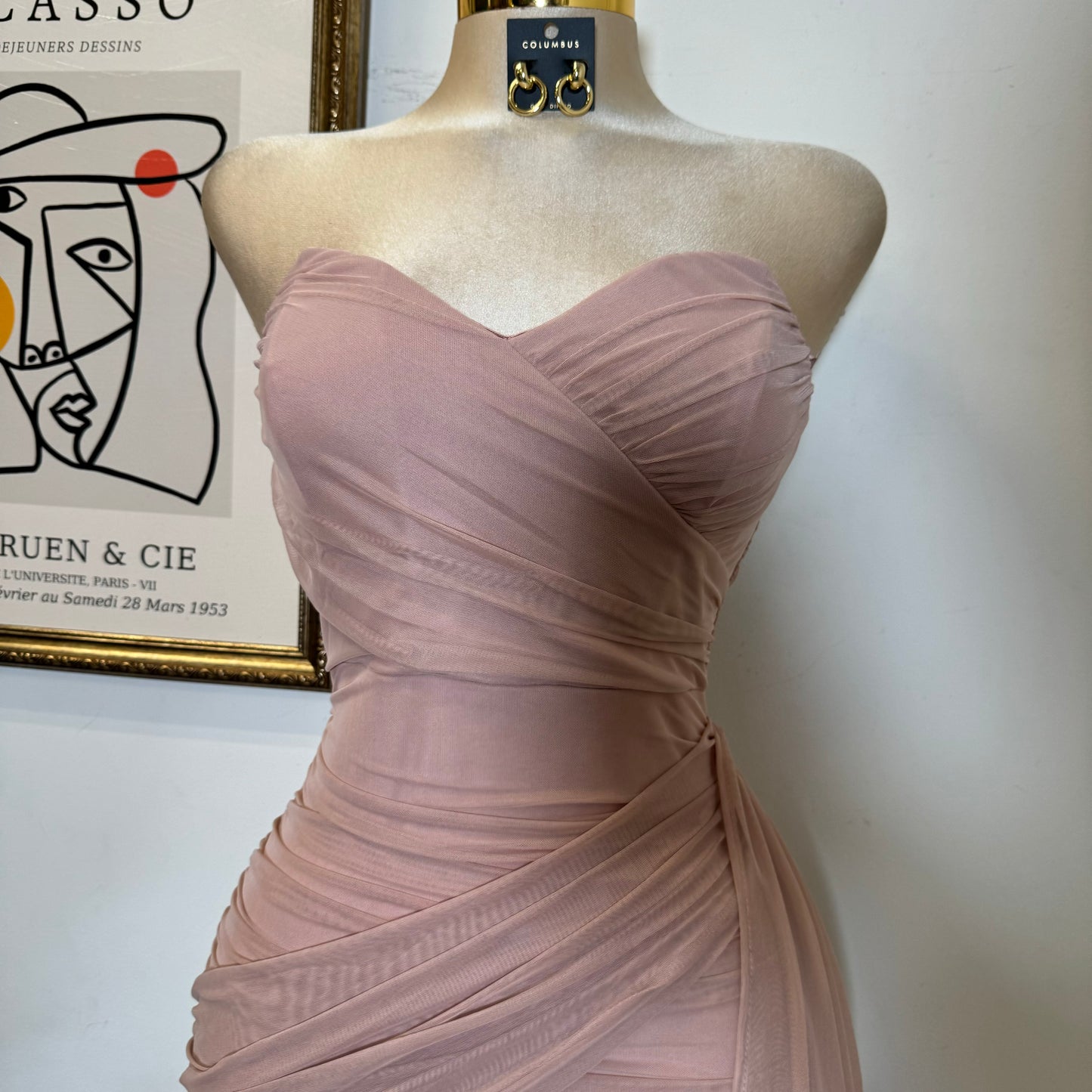 Sweetheart Draped Tube Mini Dress-Blush