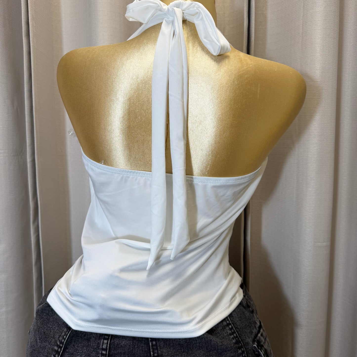 PL-Halter neck cowl top-White