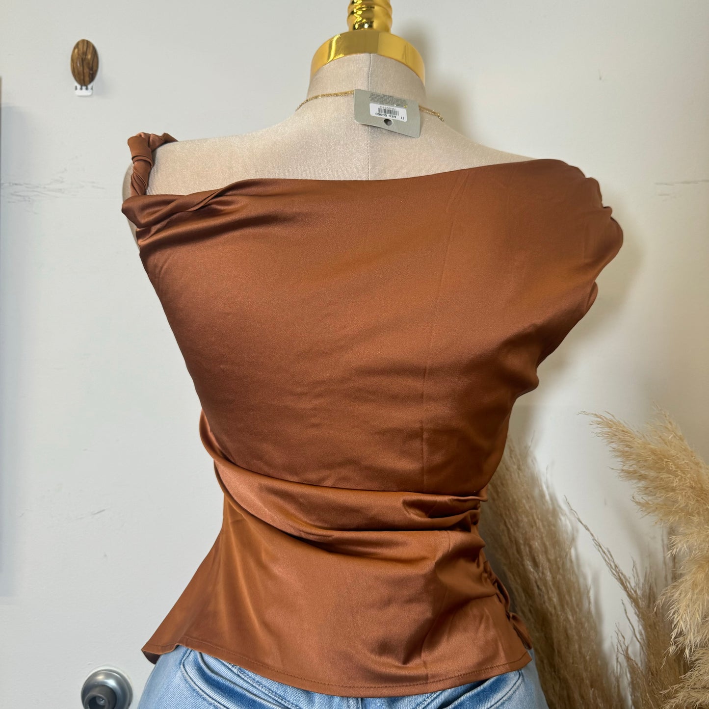 Asymmetrical Satin Top-Bronze