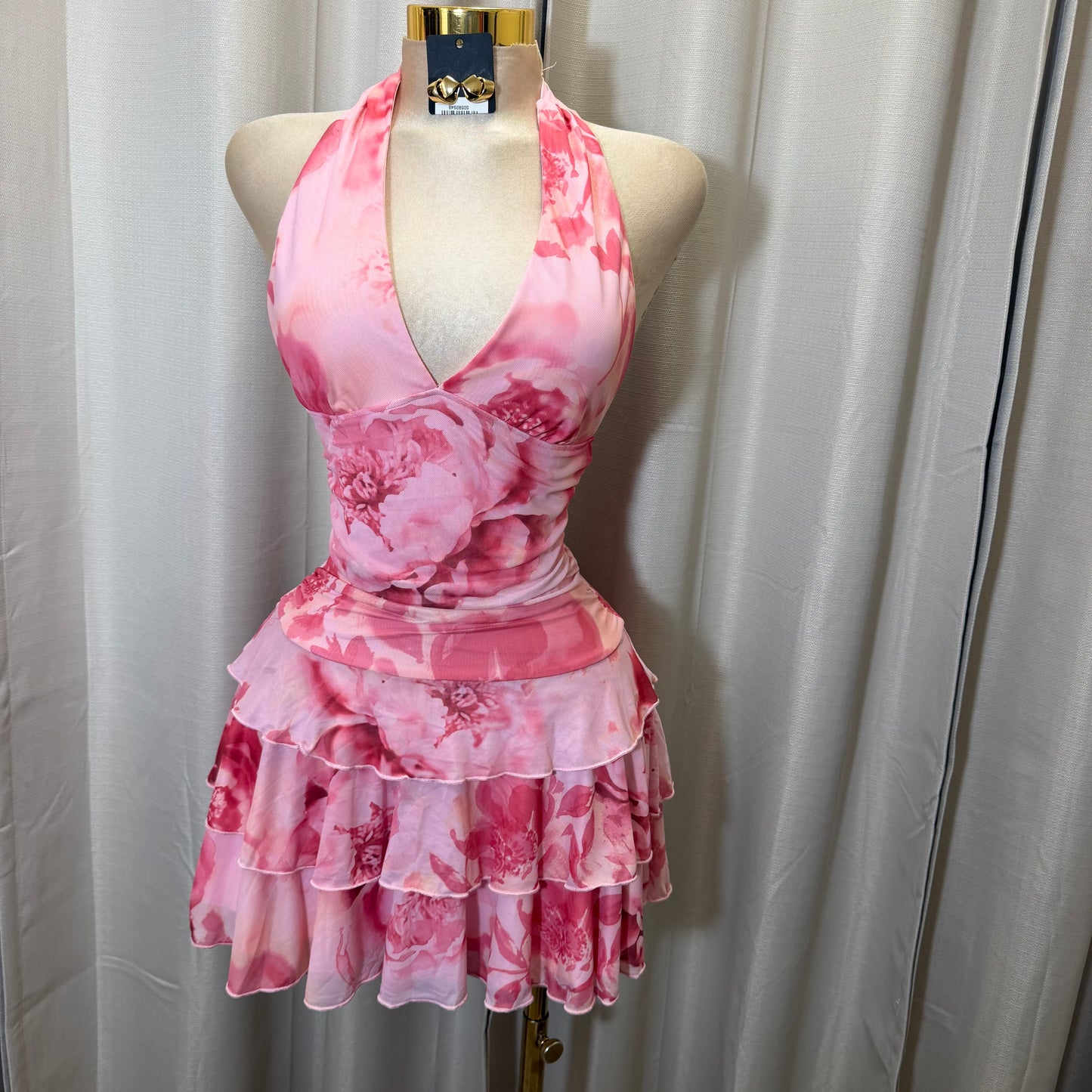 Halter Flare Dress-Pink