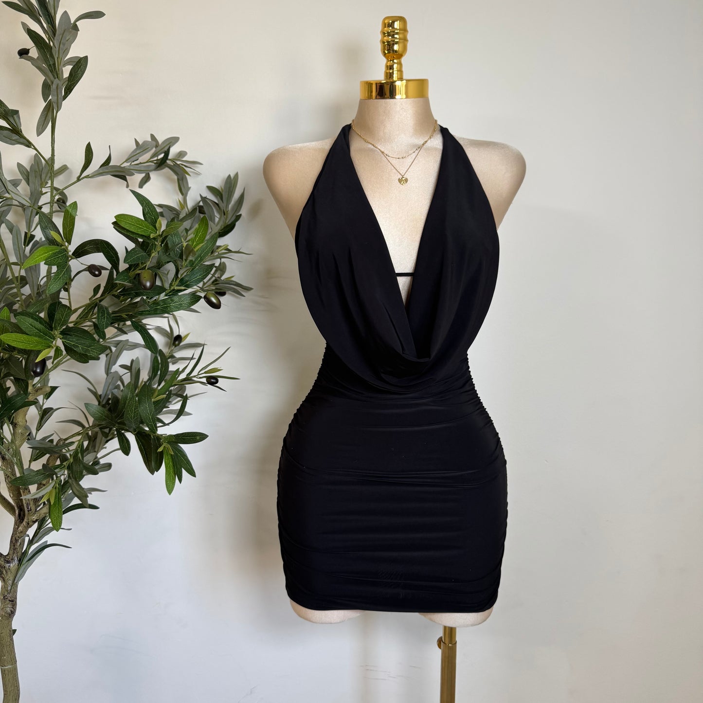 Cowl Double Layered Dress-Black