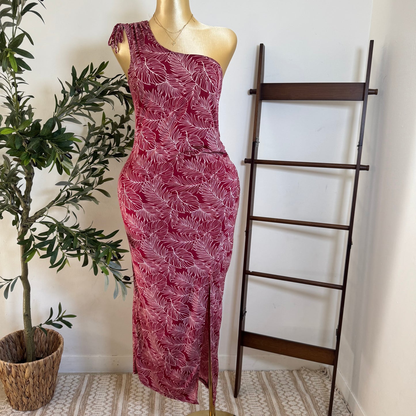One shoulder Maxi Dress-Red