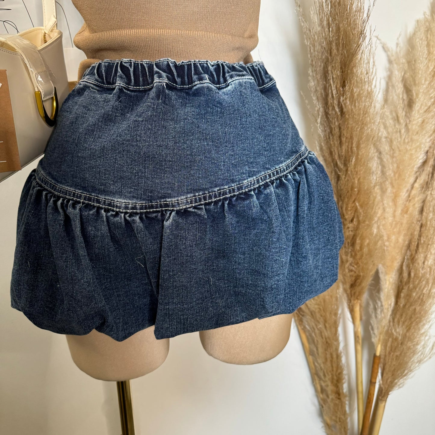 Bubble Denim Mini Skirt-Denim