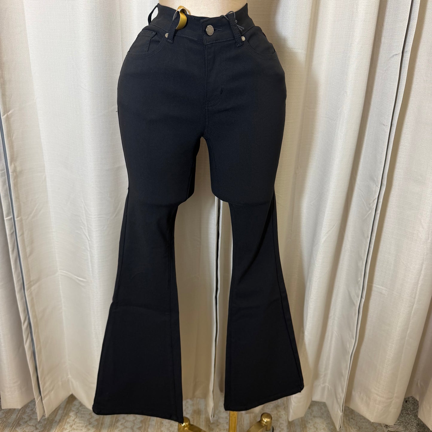 Flare stretchy High waisted pants- Black