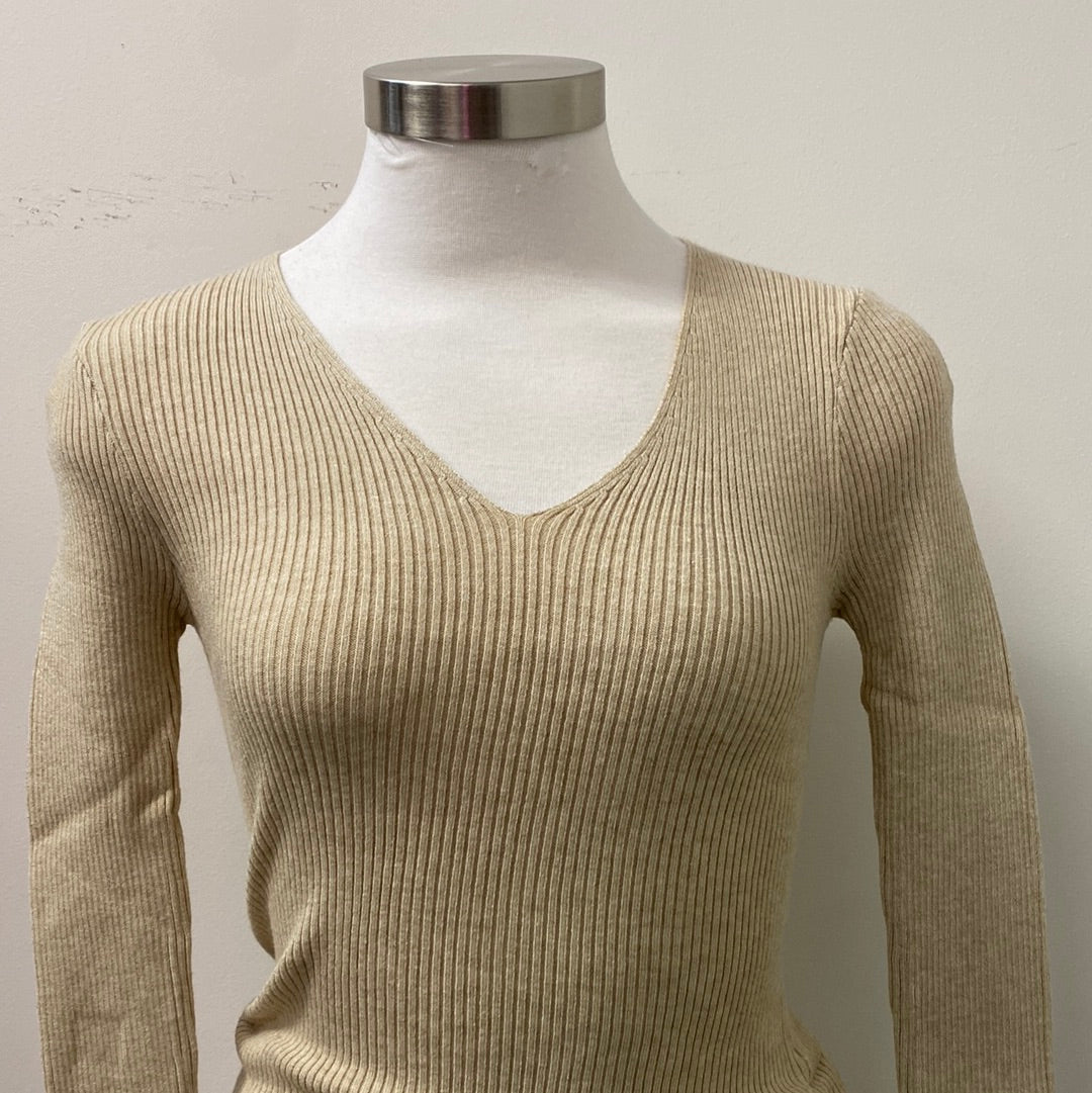 V Neck Sweater Top-Cream