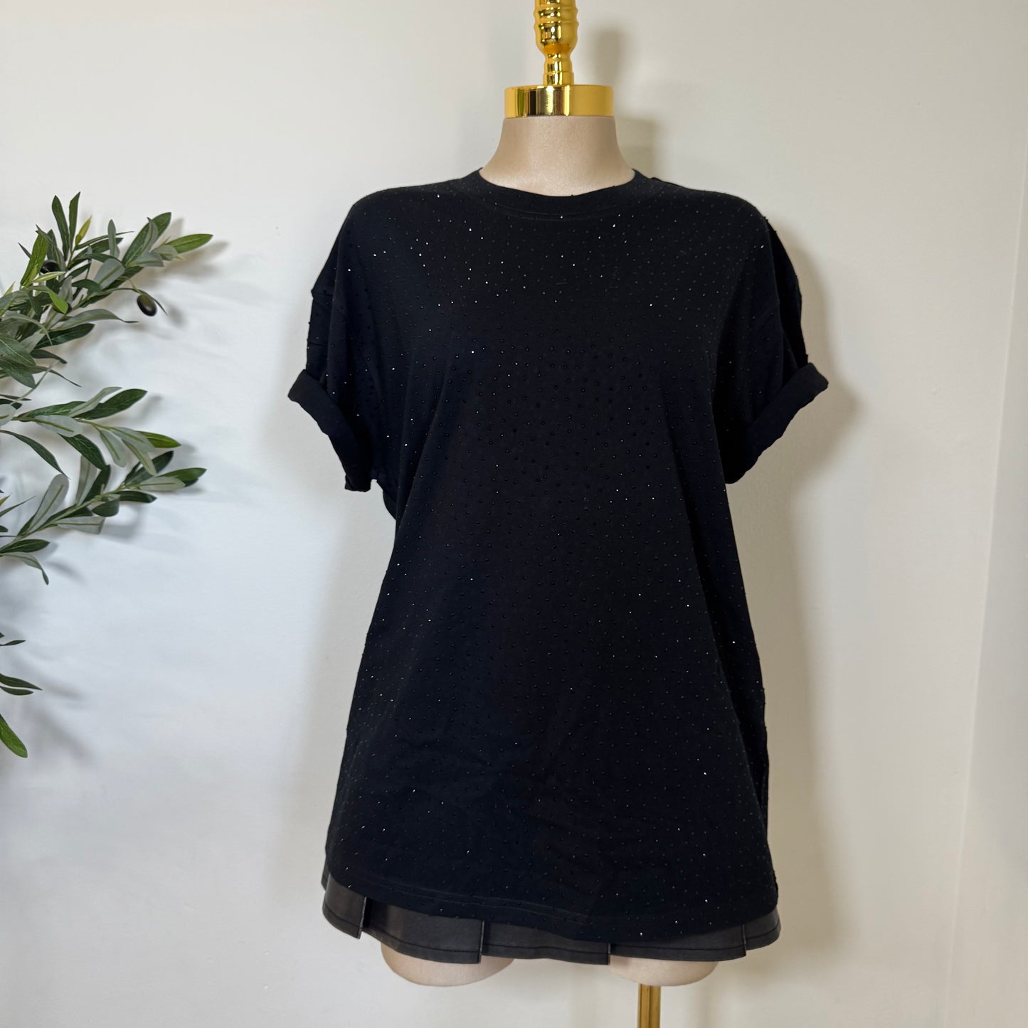 Rhinestone Oversized Top-Black