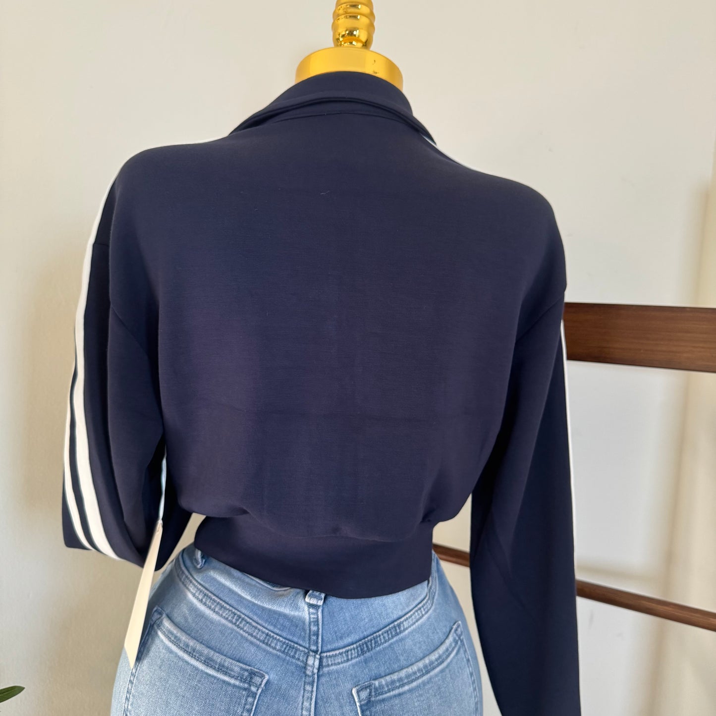 Striped Cropped Sweater-Navy