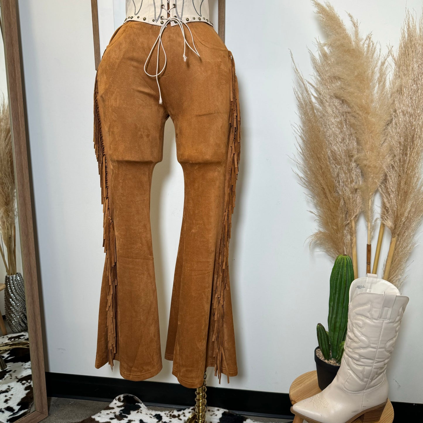 Lo Tienes Todo Fringe Pants-Camel