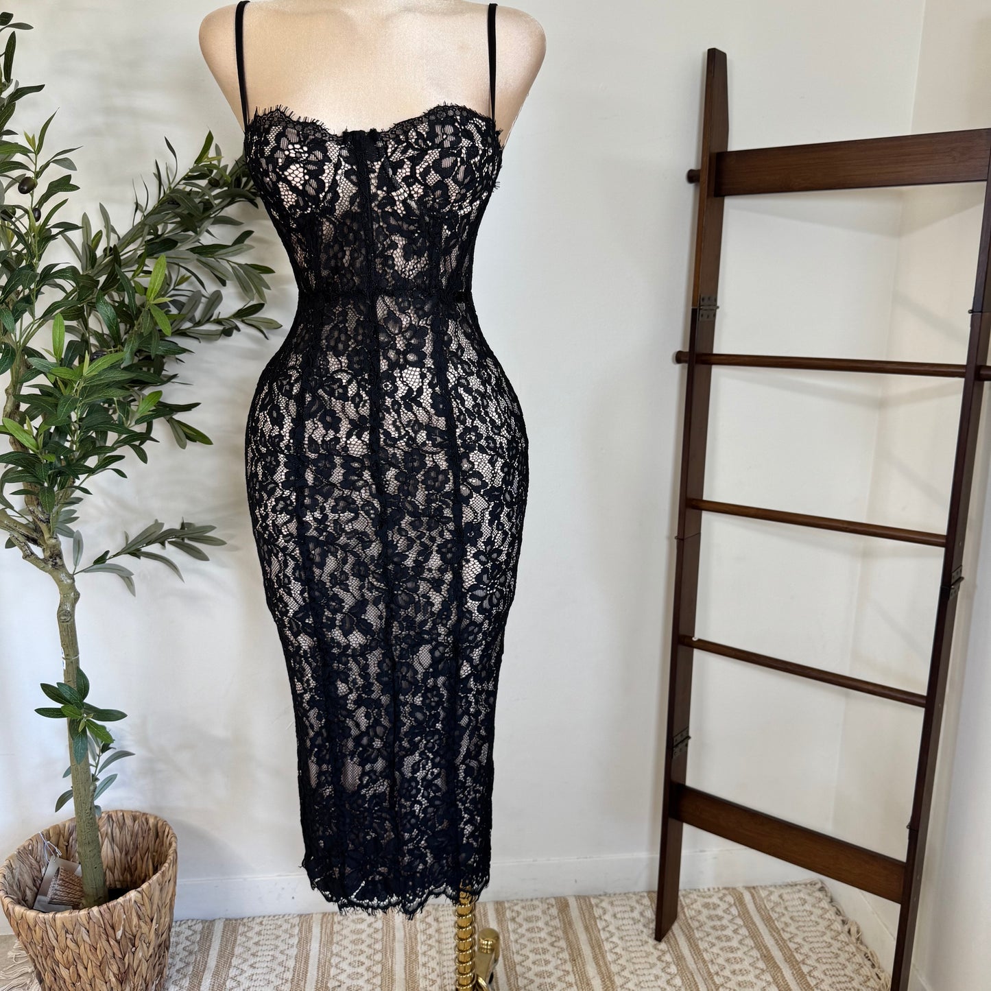 Midnight Lace Corset Dress-Black