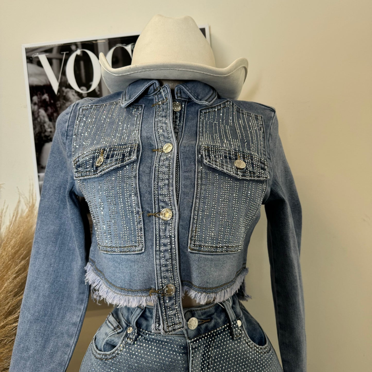Denim Rhinestone Jacket-Blue