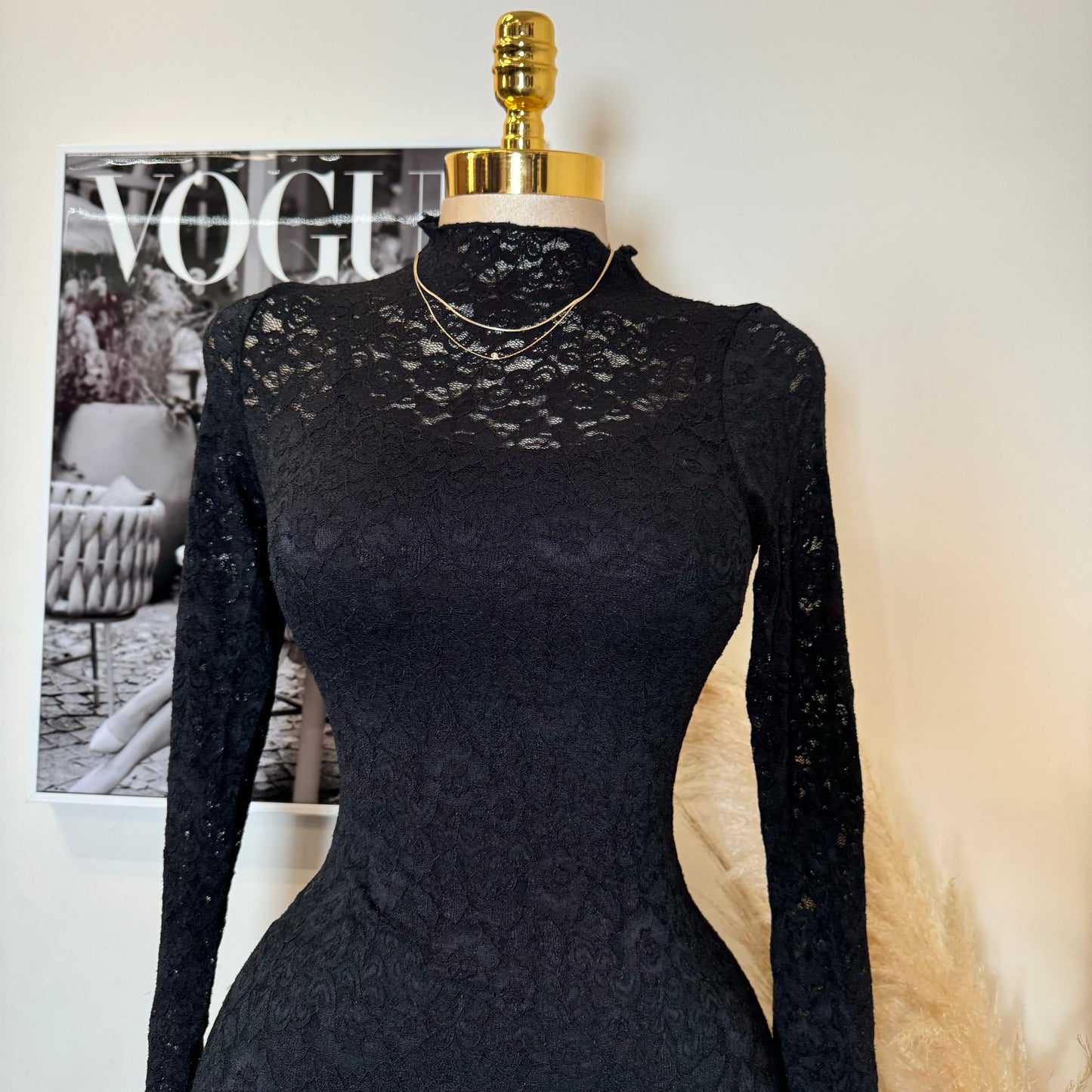 Rosie Lace Midi Dress-Black