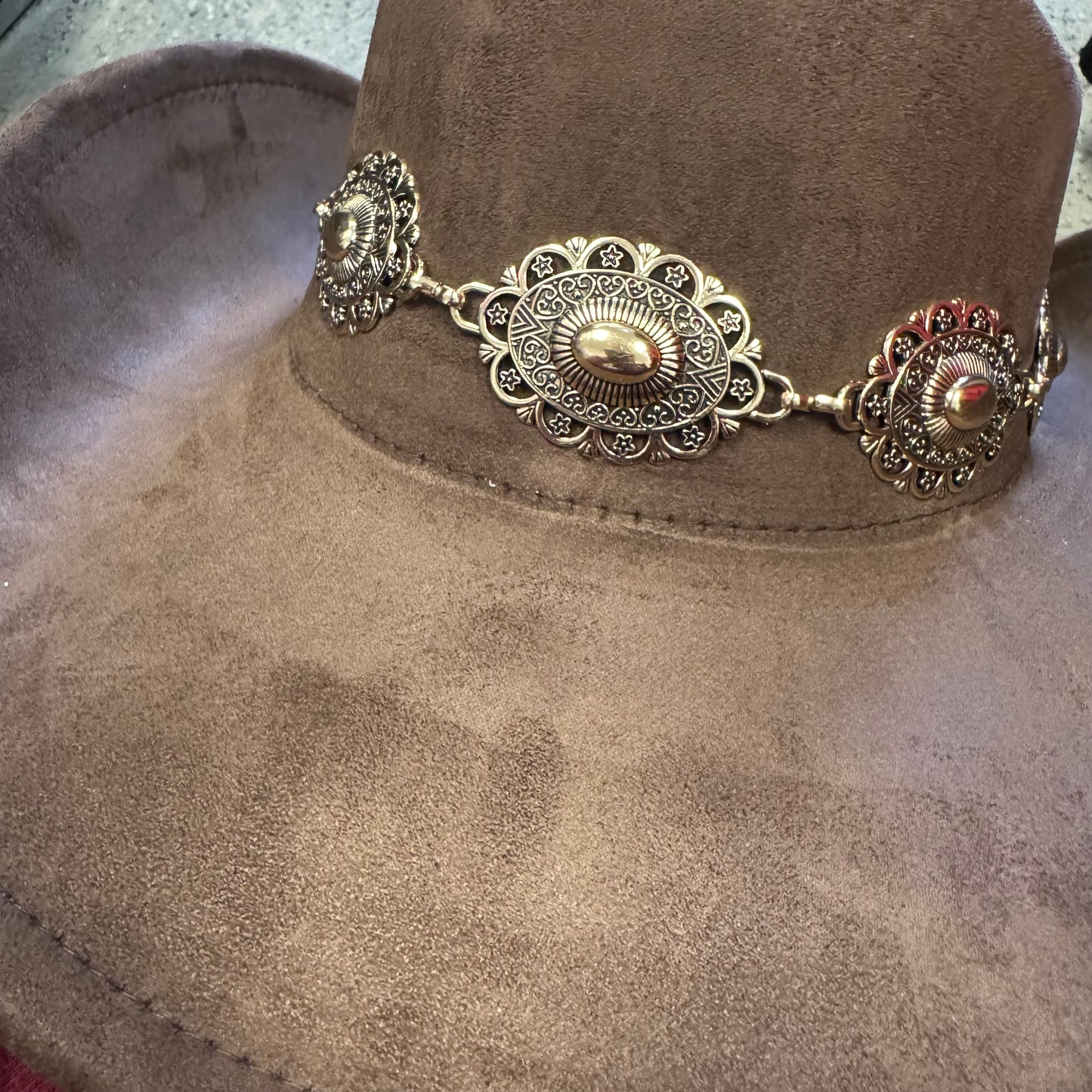 Brown Hat With Gold Chain-Brown