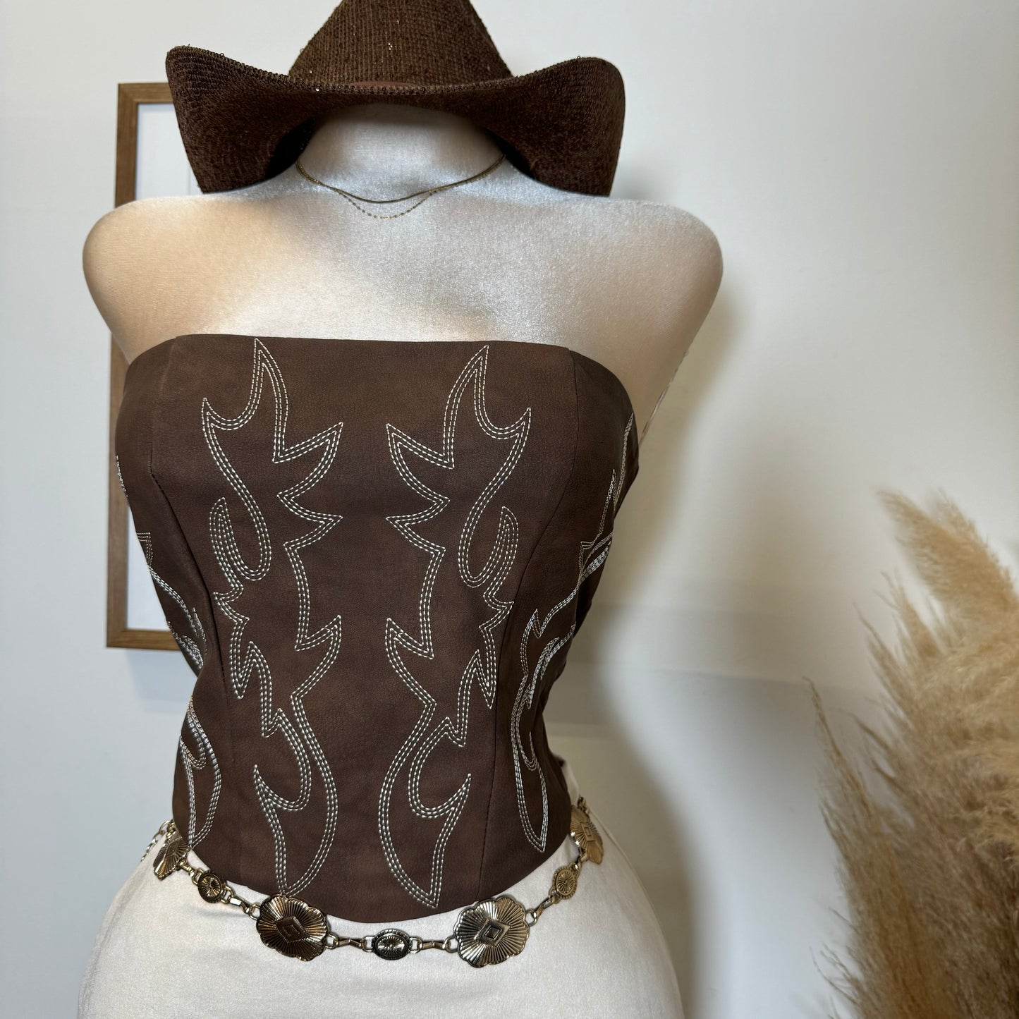 La nena Embroided Western Corset-Brown