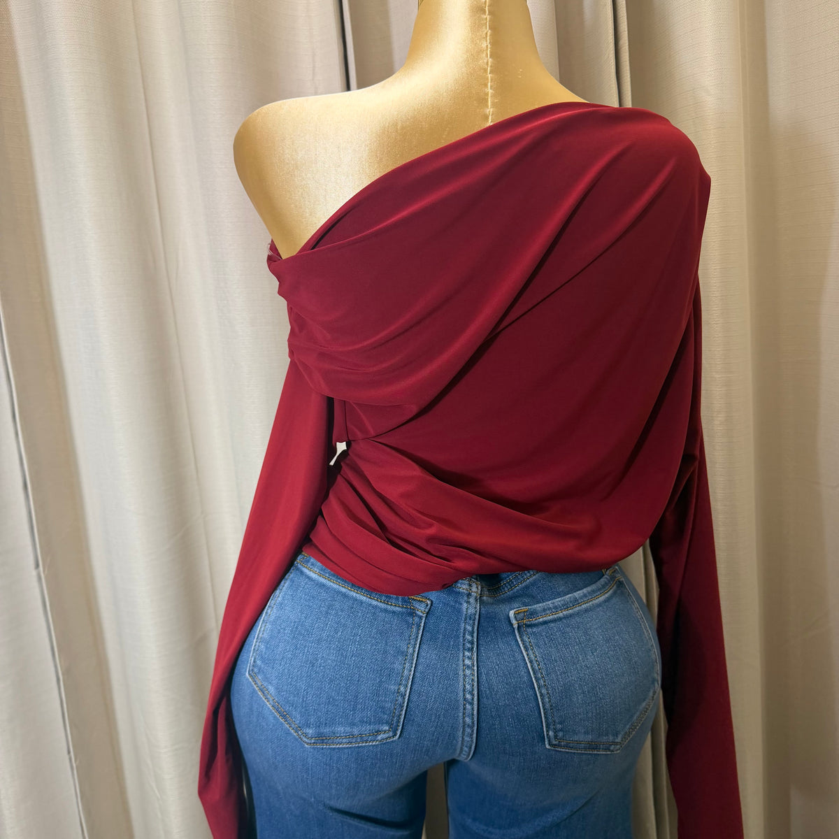PL-Asymmetrical long sleeve Top-Burgundy