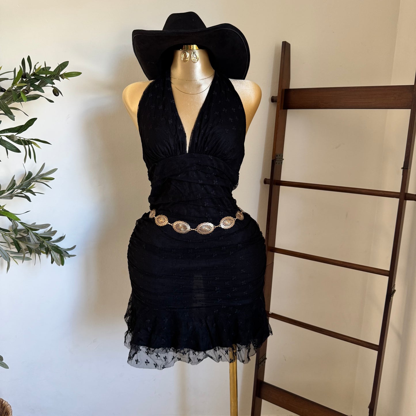 Halter Lace Plus size-Black