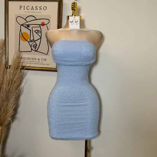 Sparkle Strapless Dress-Baby Blue