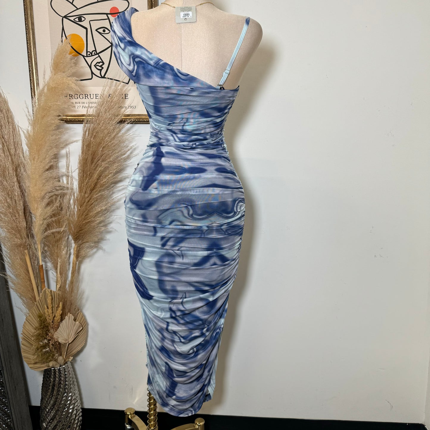 Mesh Marble Dress-Blue