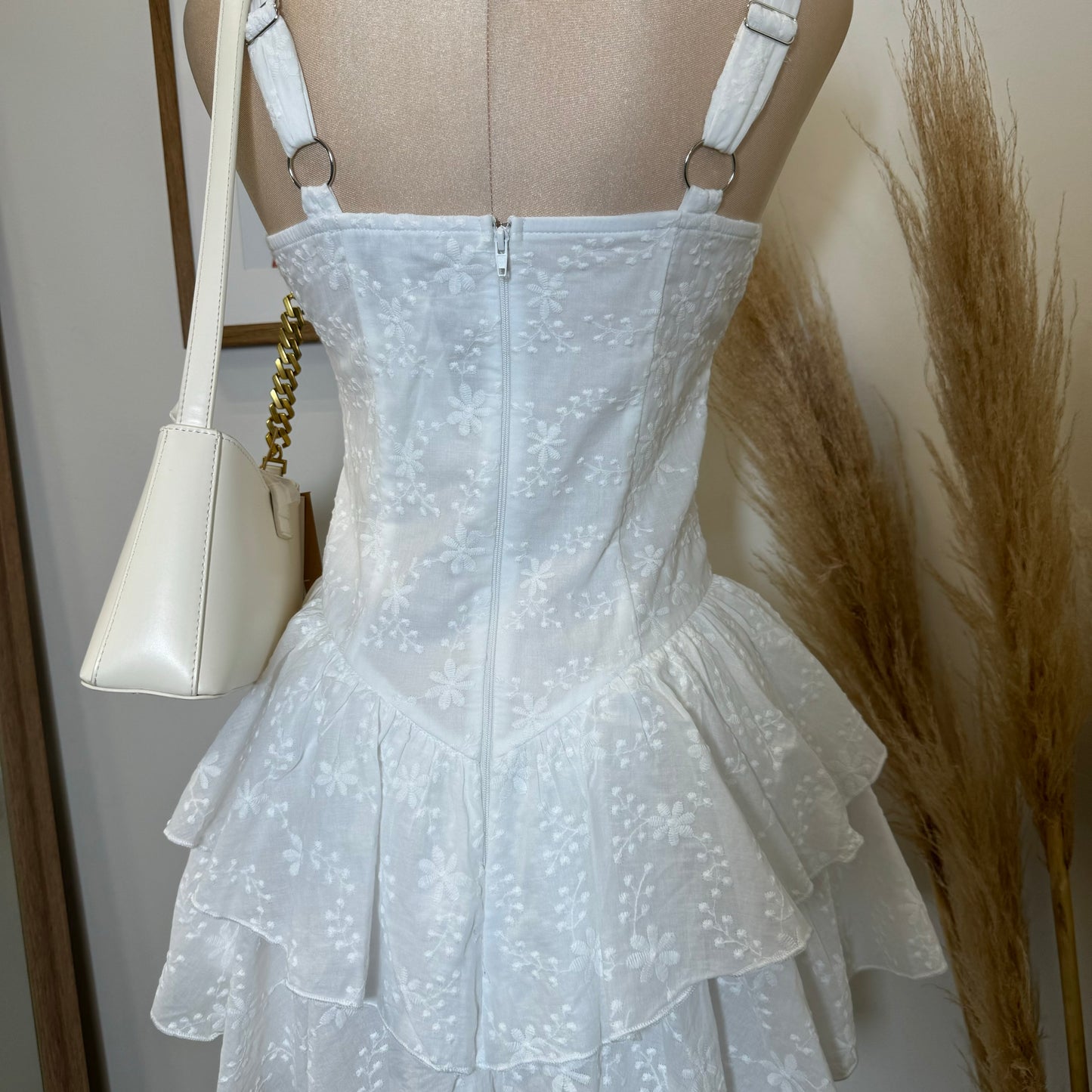 Cotton Corset Double Layer Mini Dress-White