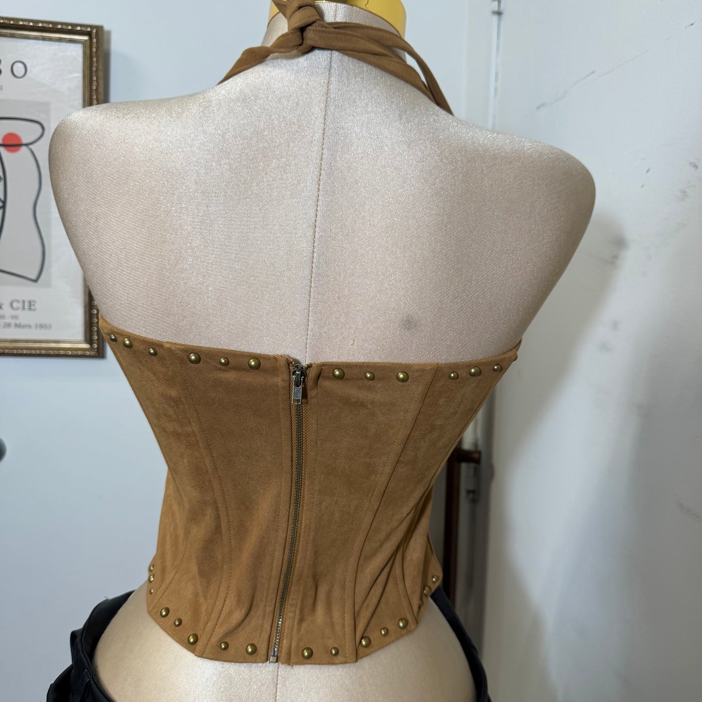 Chispa Suede Corset Top-Tan