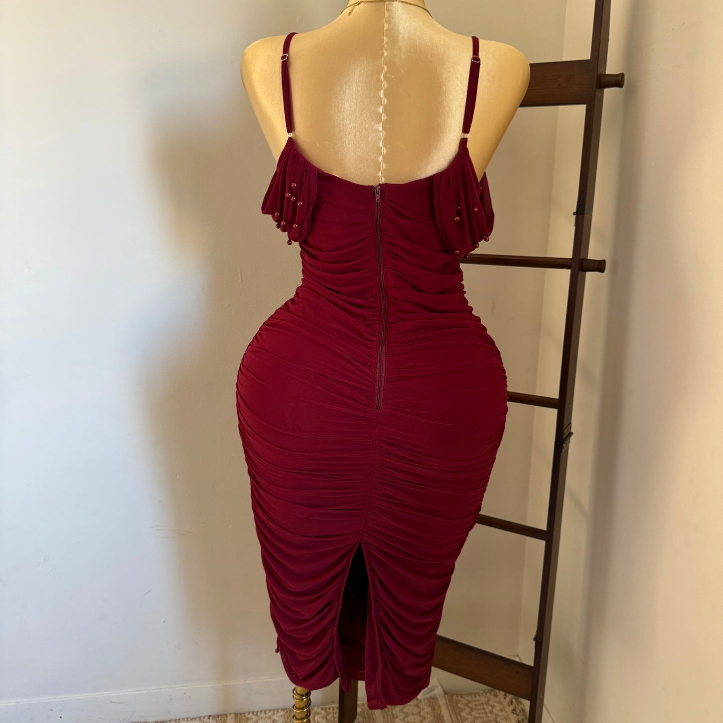 Aria Pearl Dress PL-Burgundy