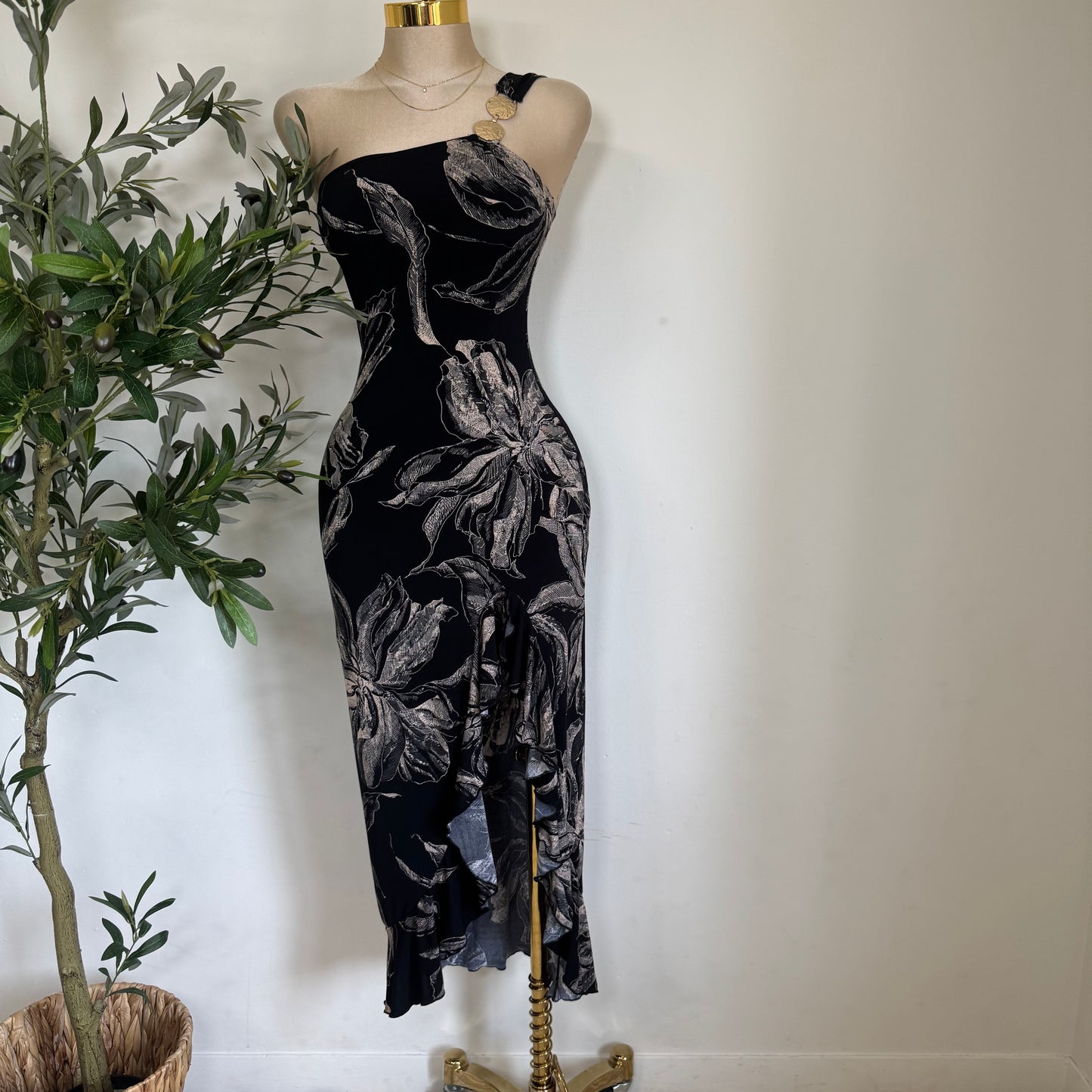 Karina Mesh Dress-Black Flowe Print