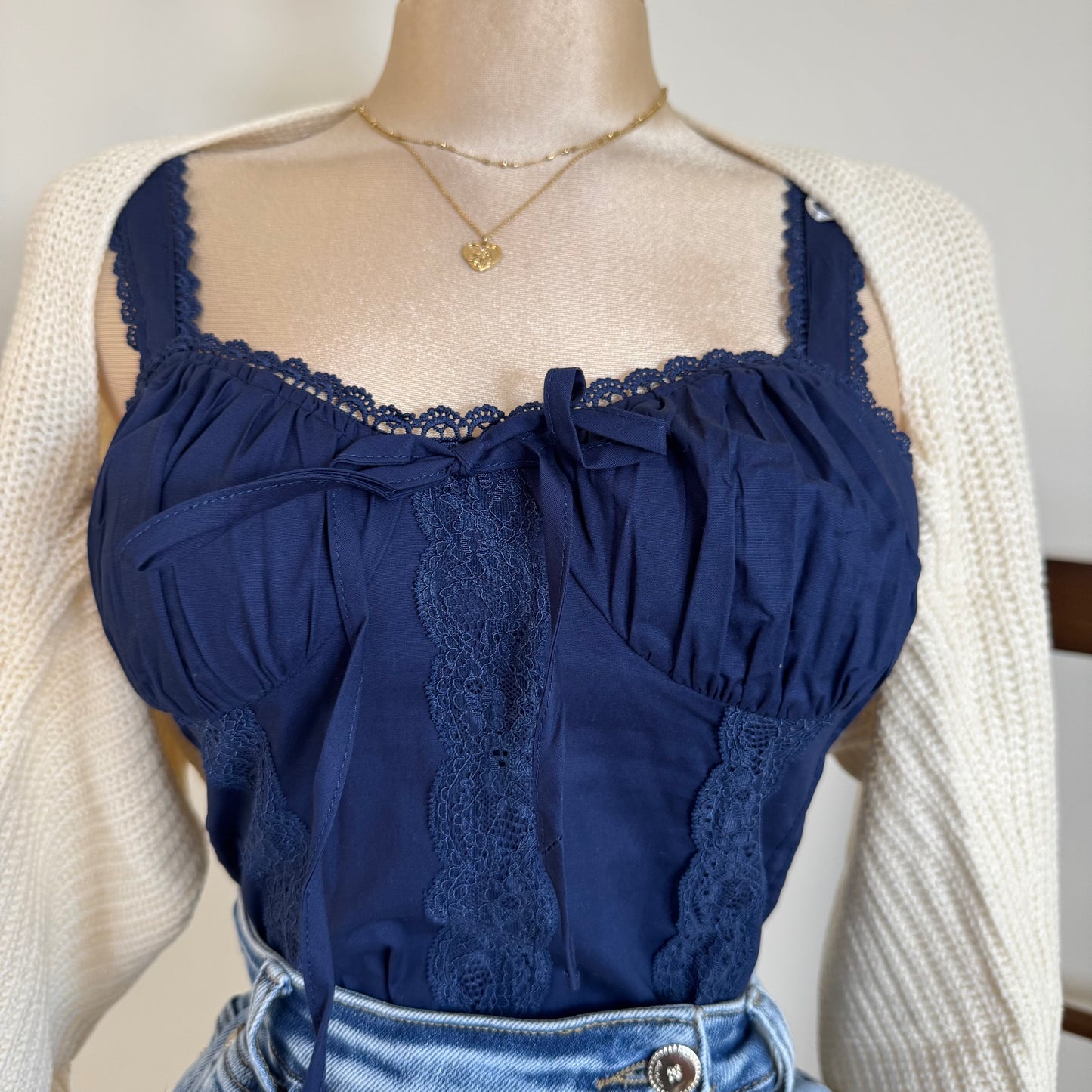 Picnic Corset Top-Navy Blue