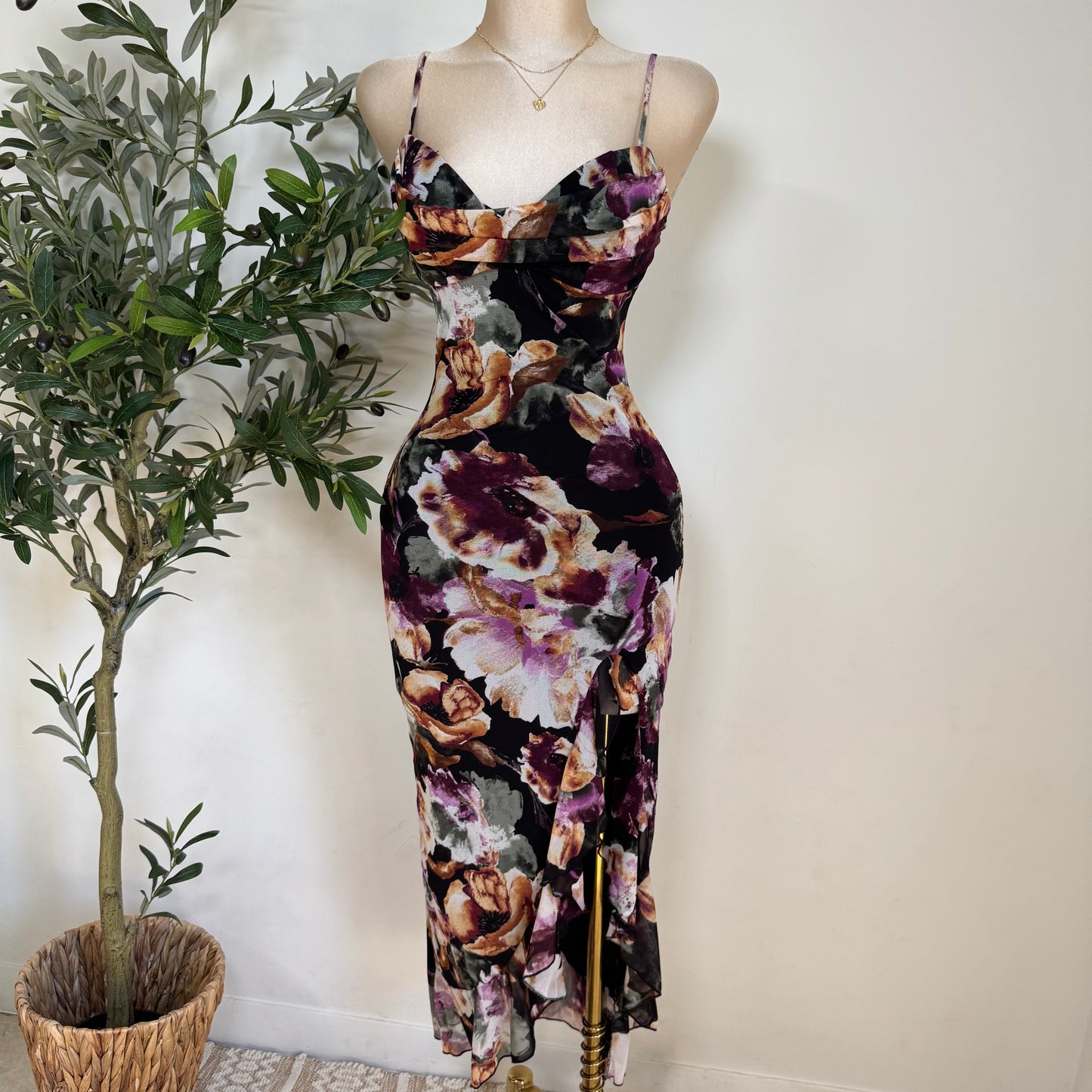 Karil Mesh Dress-Purple Print Mesh