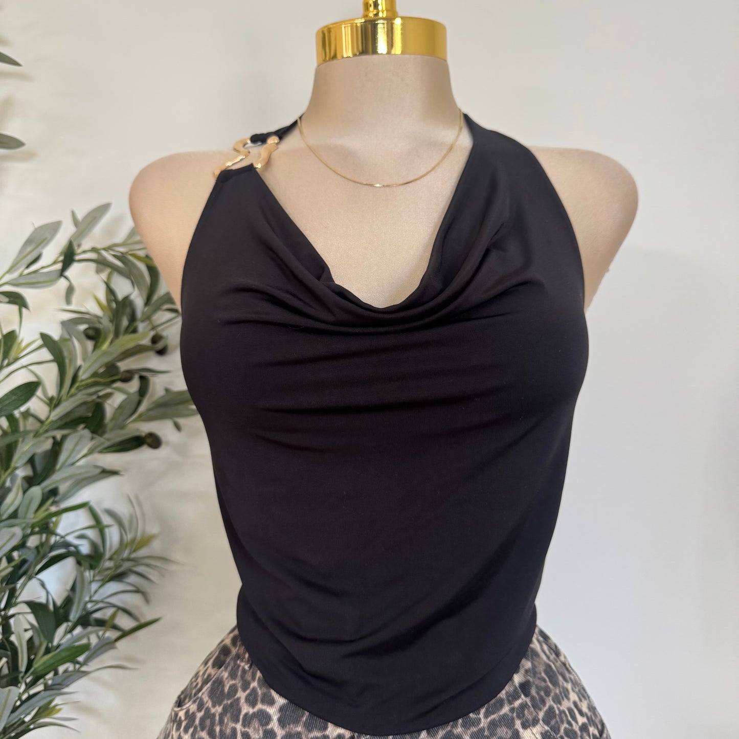 Halter Cowl Top-Black
