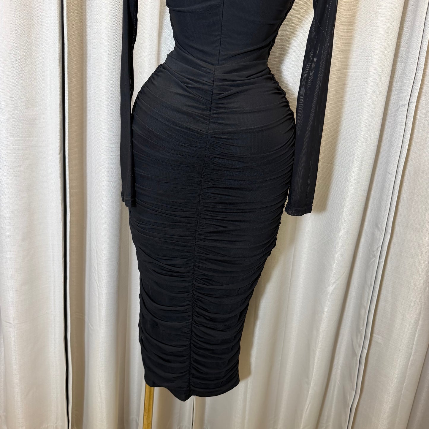 Long sleeve Mesh Dress-Black