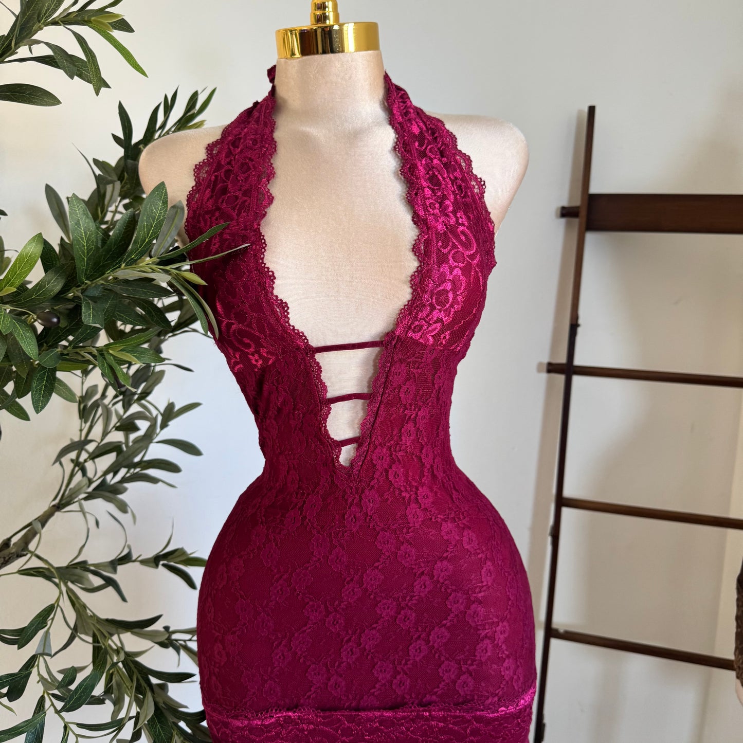 Sexy Lace Mini Dress-Burgundy
