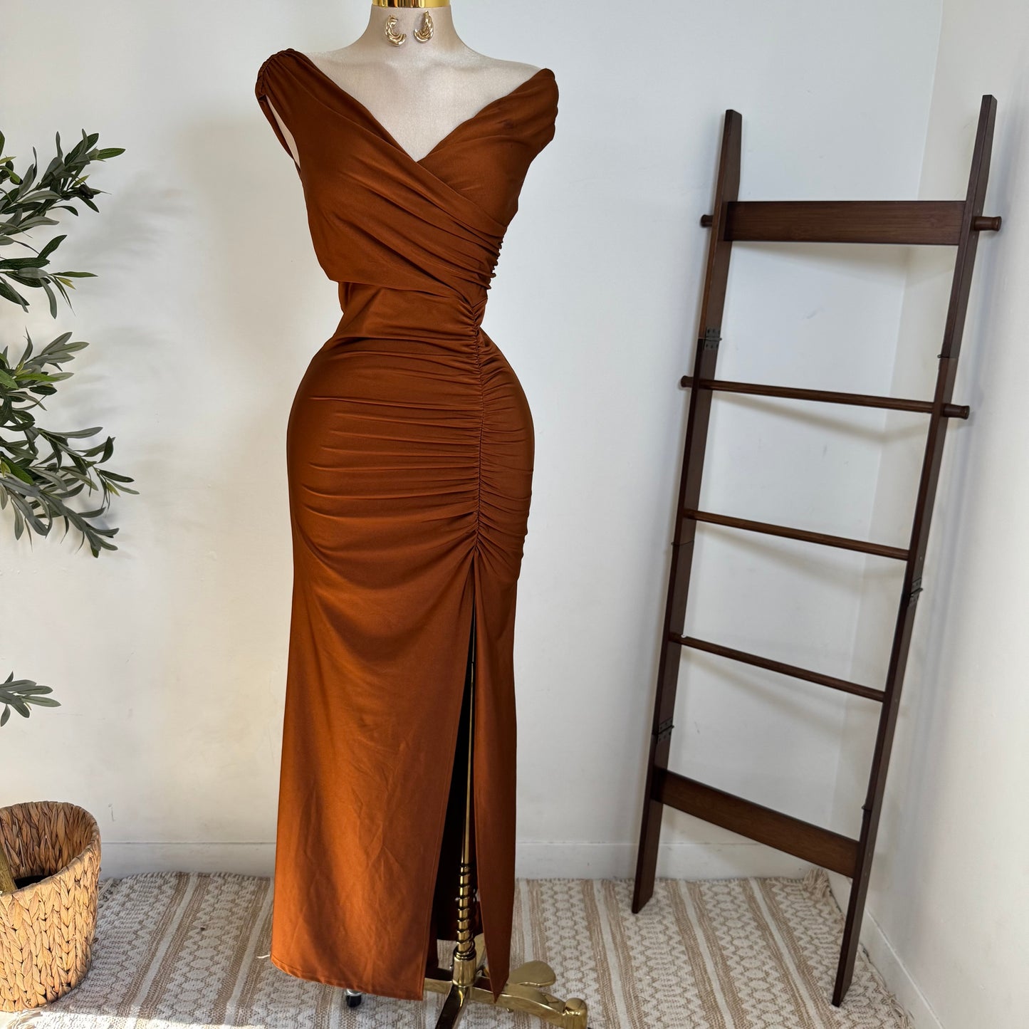 Off Shoulder Gala Dress-Cobre