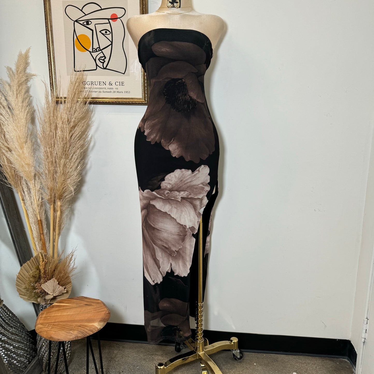 Tube Slit Maxi Dress-Brown