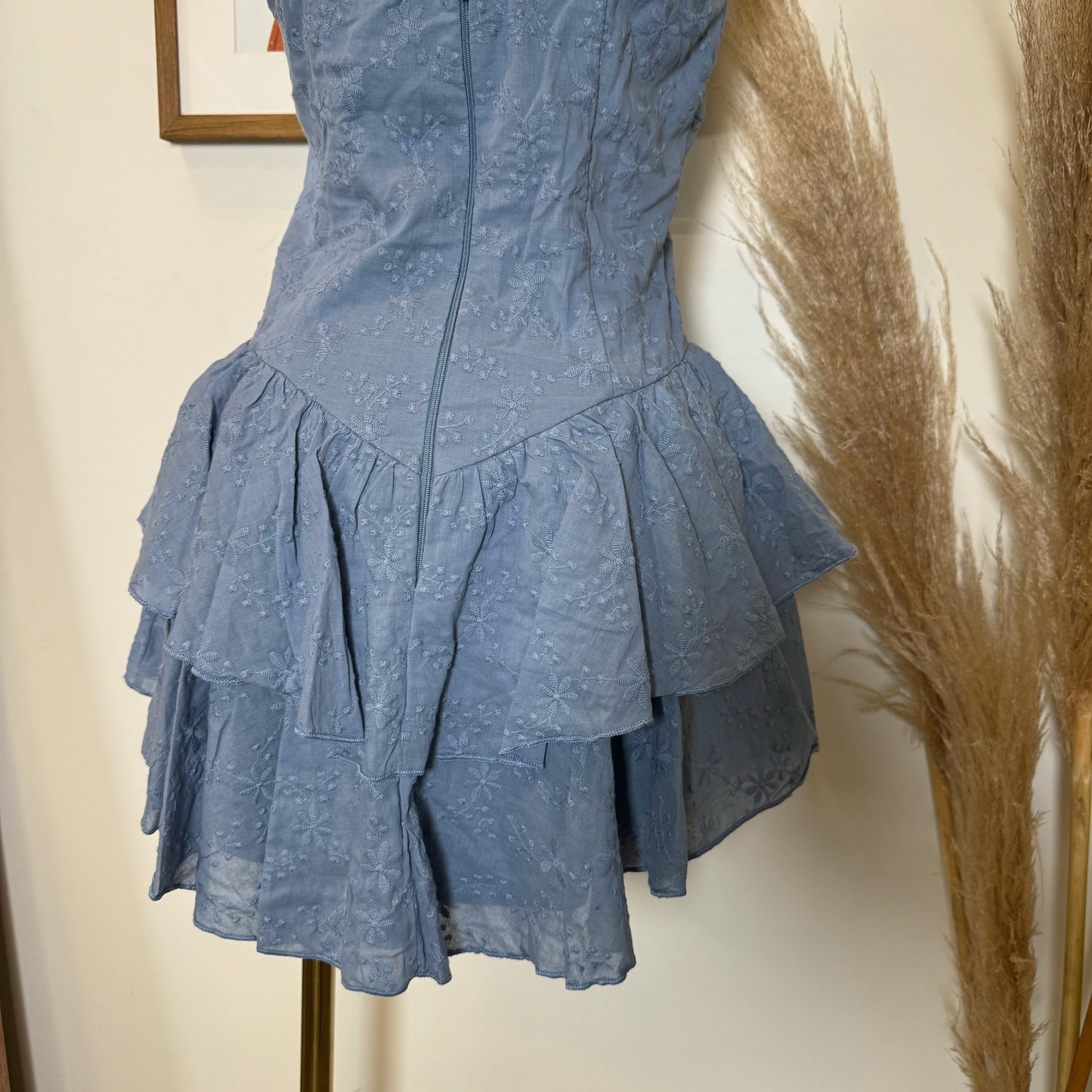 Cotton Corset Double Layer Mini Dress-Blue