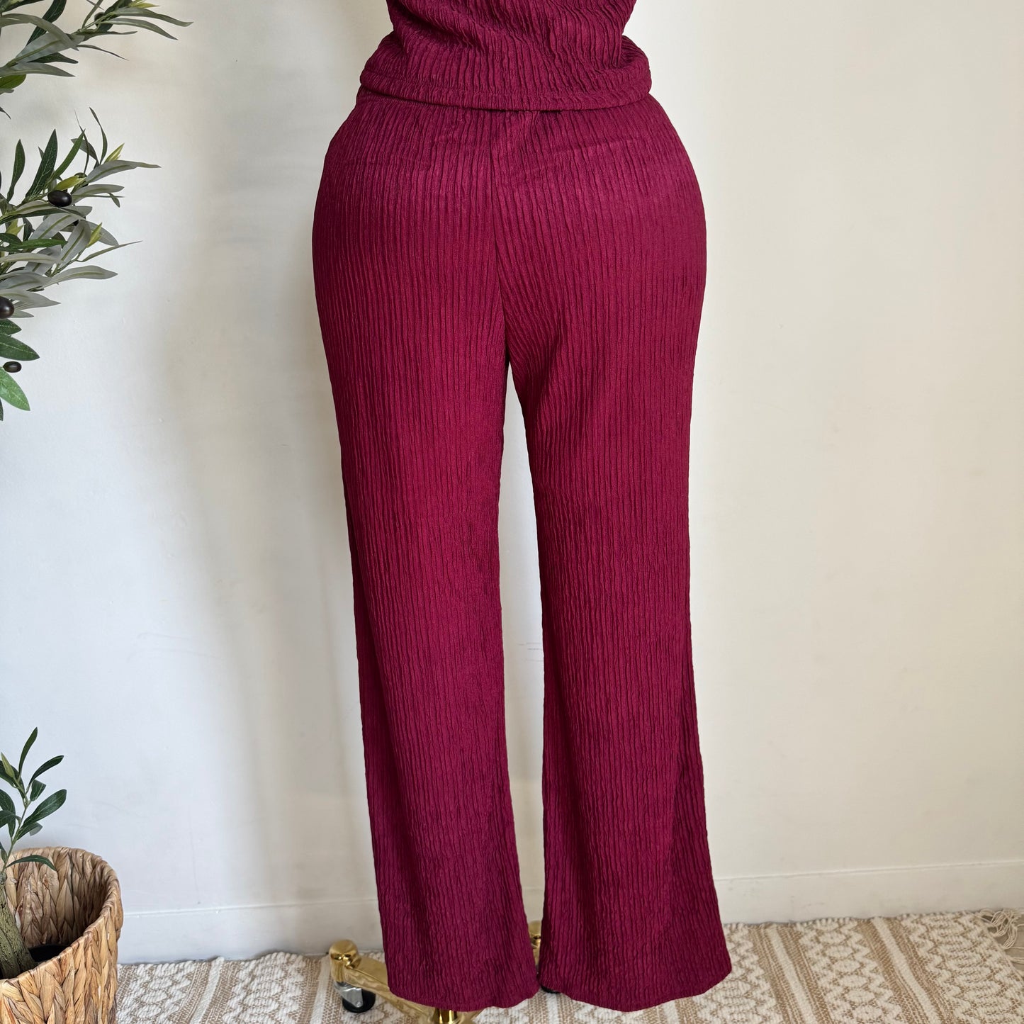 Tamara Short Sleeve Piece Set-Burgundy