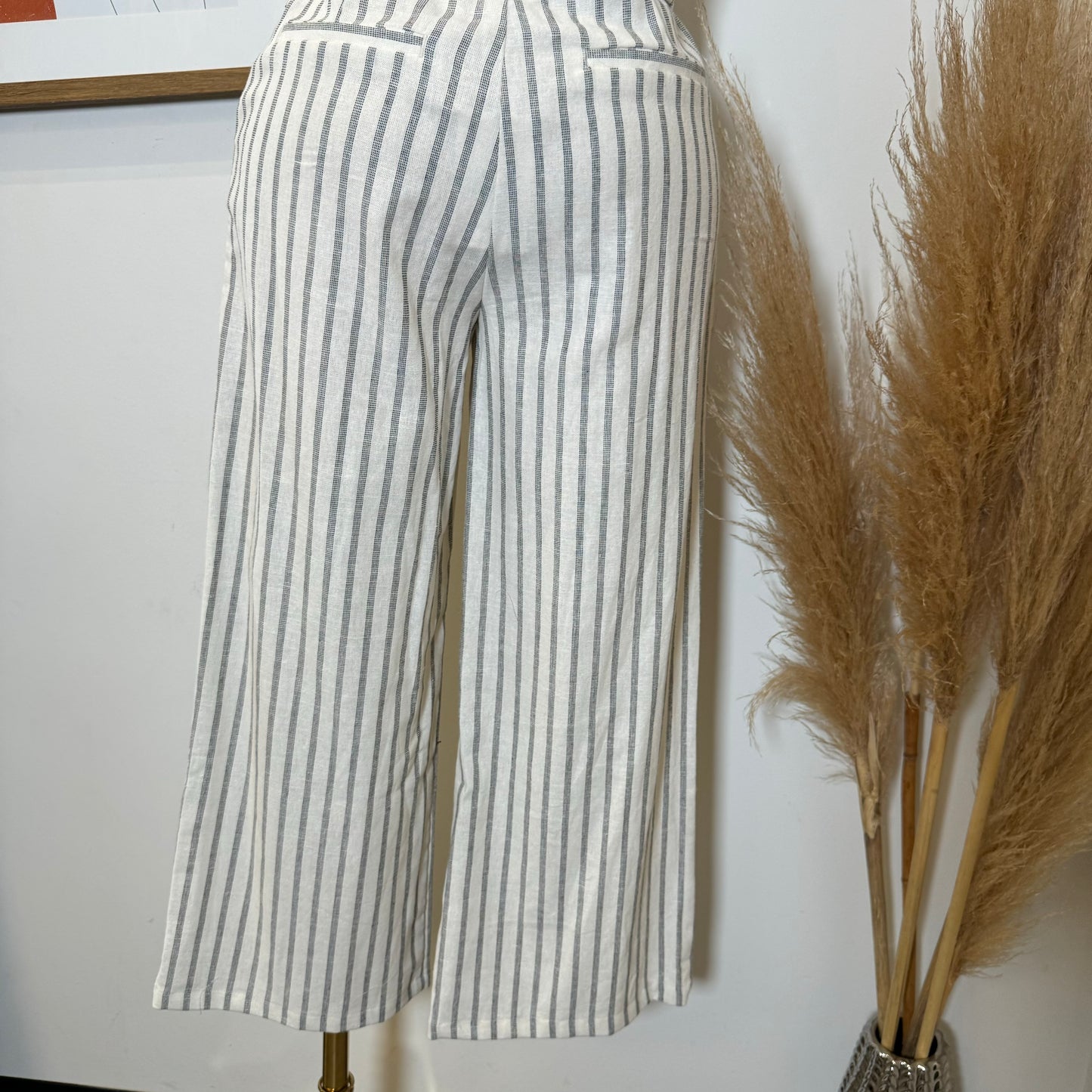 Beli Stripes Linen Pant Set-White/Black